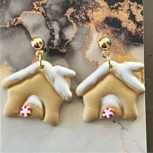 NEW Gingerbread House Polymer Clay Dangle Earrings